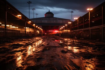 Rodeo arena at night, aglow with the lights of the event, Generative AI