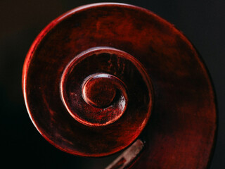 Close-up of Scroll Detail on Musical Instrument Cello