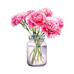 Pink Carnations in Vase Watercolor 