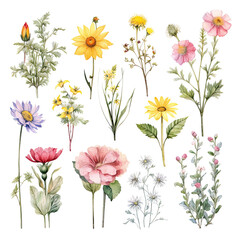 Watercolor Summer Flowers: Bright Floral Elements for Modern Illustrations and Graphics