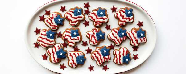 Fototapeta na wymiar Top Down Photograph, American Flag.Cookies Isolated on a White Background, Generative AI