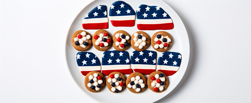 Top Down Photograph, American Flag.Cookies Isolated on a White Background, Generative AI