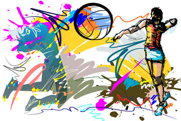 sketch drawing volleyball brush strokes style sport art.