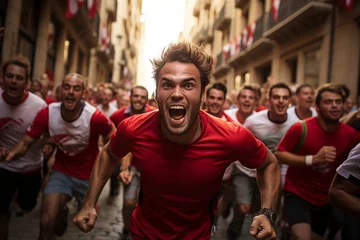 Foto op Canvas Lively crowd running with the bulls during San Fermín, Generative AI © Shooting Star Std