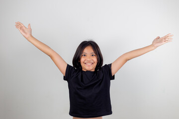 Portrait of happy joyful beautiful Asian girl on a white background.