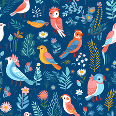 Obraz premium Bird and tree branch seamless pattern
