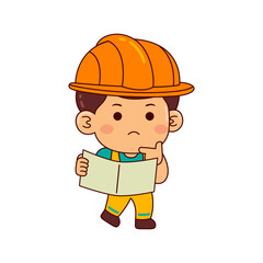 Obraz na płótnie Canvas cute builder boy cartoon character vector illustration