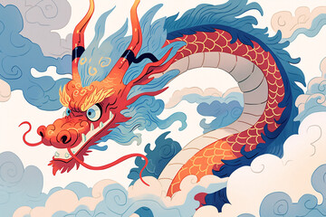 Fototapeta na wymiar 2024 Spring Festival Year of the Dragon illustration, national trend concept illustration of the dragon raising its head on February