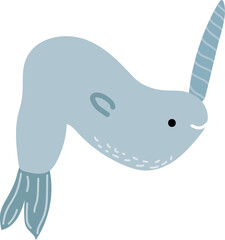Letter N narwhal illustration © Ellette Lorelei