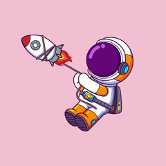Cute Astronaut Playing Rocket Cartoon character