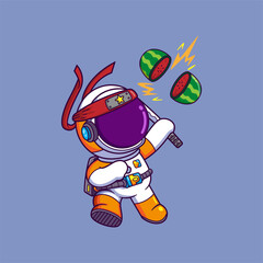 Cute Astronaut Ninja Holding Sword Cartoon character