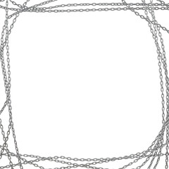 Square frame crafted in 3D using tangled metal chains, PNG, on transparent background