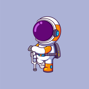 recommend clip art: Cute Astronaut Sick Using Crutch Walking Stick Cartoon character