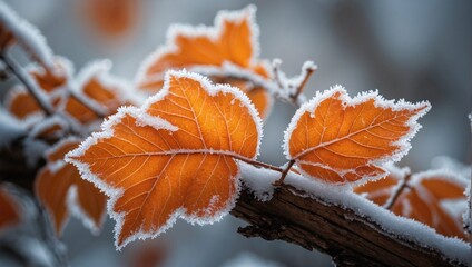 Frosted Leaves in a Colorful Autumn Palette. Generative AI