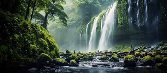 Madakaripura Waterfall an exquisite cascade amidst the lush forests of East Java Indonesia - obrazy, fototapety, plakaty
