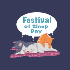 Vector Illustration of Festival of Sleep Day. Cat illustration of festival of sleep day banner.