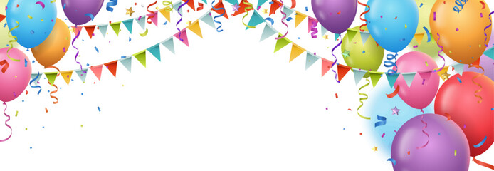 Happy celebration party with balloons and confetti - obrazy, fototapety, plakaty