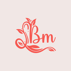 Nature Letter BM logo. Orange vector logo design botanical floral leaf with initial letter logo icon for nature business.