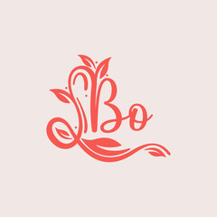 Nature Letter BO logo. Orange vector logo design botanical floral leaf with initial letter logo icon for nature business.