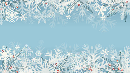 Winter background with snowflakes and Berries - 673578678
