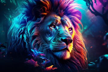 Vibrant Lion, A Mesmerizing Neon Lion Illustration that Radiates Power and Elegance
