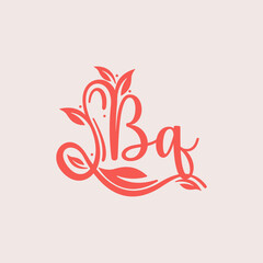 Nature Letter BQ logo. Orange vector logo design botanical floral leaf with initial letter logo icon for nature business.