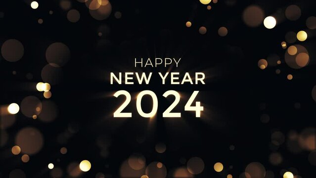 Happy new year 2024 animation with golden shiny light effect and luxury bokeh background