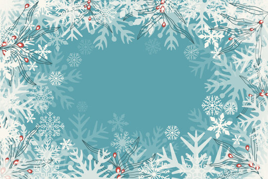 Abstract Winter background with white snowflake borders and copy space in the center