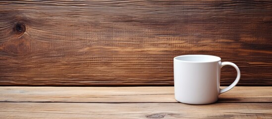 Obraz na płótnie Canvas A wooden table holding a mug of coffee