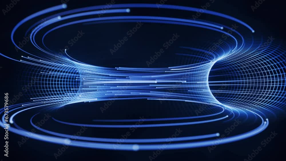 Poster flowing digital lines with cyberspace background, 3d rendering.