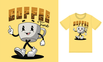 Cute coffee mascot with tshirt design premium vector