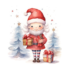 Adorable Watercolor Christmas theme Illustration