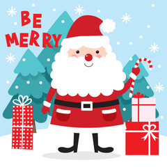 Santa Claus with Candy Cane and Christmas tree