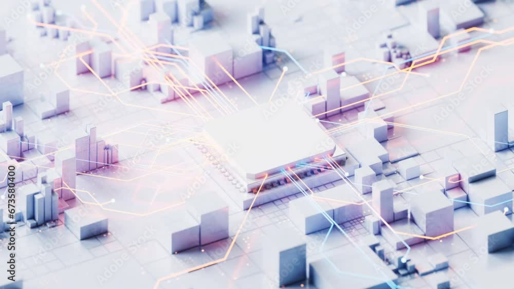 Poster technology circuit board and core, 3d rendering.