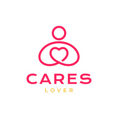 people icon hug love heart line style modern simple clean mascot minimal logo design vector illustration