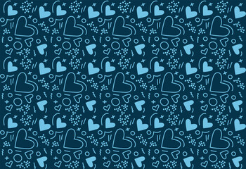 blue heart seamless patterns background Valentine day, baby shower vector. Blue heart endless doodle backgrounds with hearts. For paper, textiles, cards, wedding, baby shower