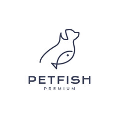 dog with fish line style simple draw modern minimalist mascot character cartoon logo design vector icon illustration