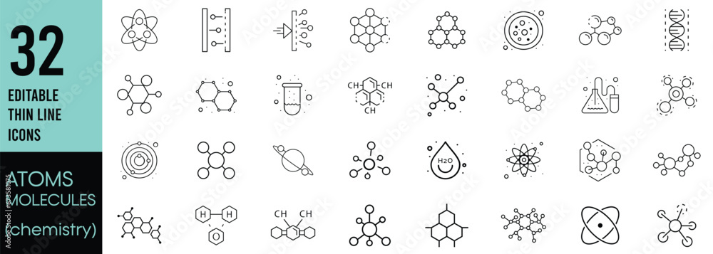 Wall mural molecule and atom set icon template color editable. molecule pack symbol vector illustration for gra