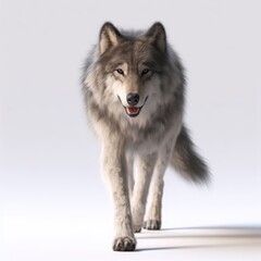 A wolf walking on a white background