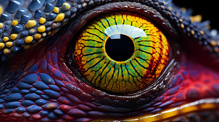 A close-up of a chameleon's eye