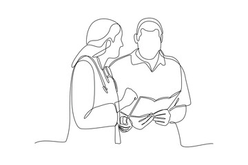 Continuous one line drawing Medical examination at clinic. Medical concept. Doodle vector illustration.