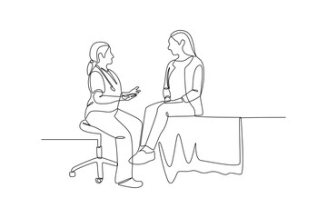 Continuous one line drawing Medical examination at clinic. Medical concept. Doodle vector illustration.