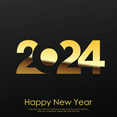 2024 Happy New Year Greeting festive golden card. Vector