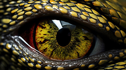 A snake's eye with mesmerizing scales - obrazy, fototapety, plakaty