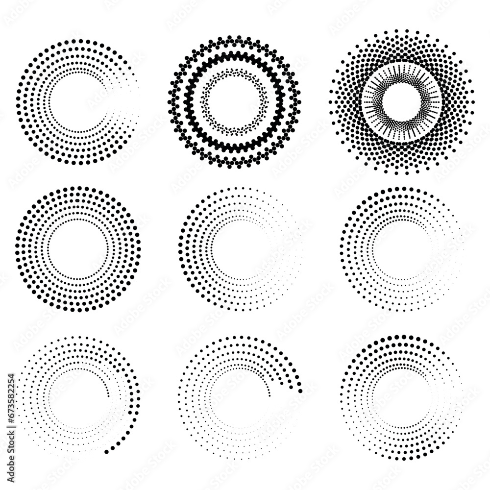 Aufkleber halftone dots circles set, halftone dots pattern. vector halftone geometric dots..