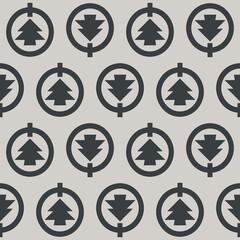 Simple Christmas seamless pattern with geometric motifs. Snowflakes and circles with different ornaments.