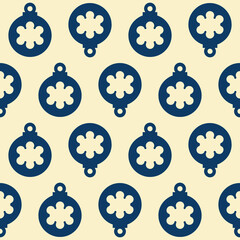 Simple Christmas seamless pattern with geometric motifs. Snowflakes and circles with different ornaments.