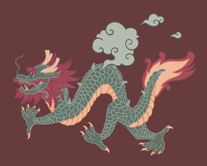 Symbol of 2024, Chinese dragon with cloud vector