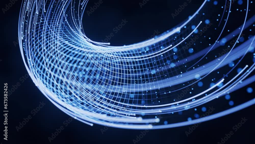 Poster flowing digital lines with cyberspace background, 3d rendering.