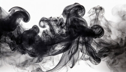 Black Smoke in The White Background, Smokey Shadows on a Snowy Background, Mystical Dark in a Blank Space, Generative AI